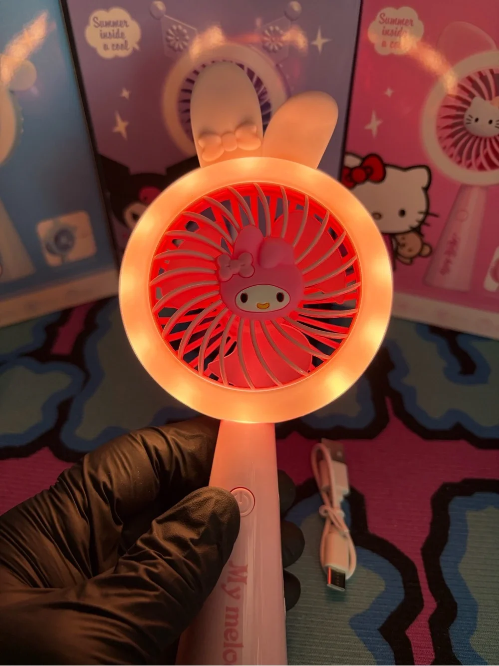 MY MELODY! Pink Mini Handheld Fan WITH LED LIGHTS for Kids Strong Little Fan!!